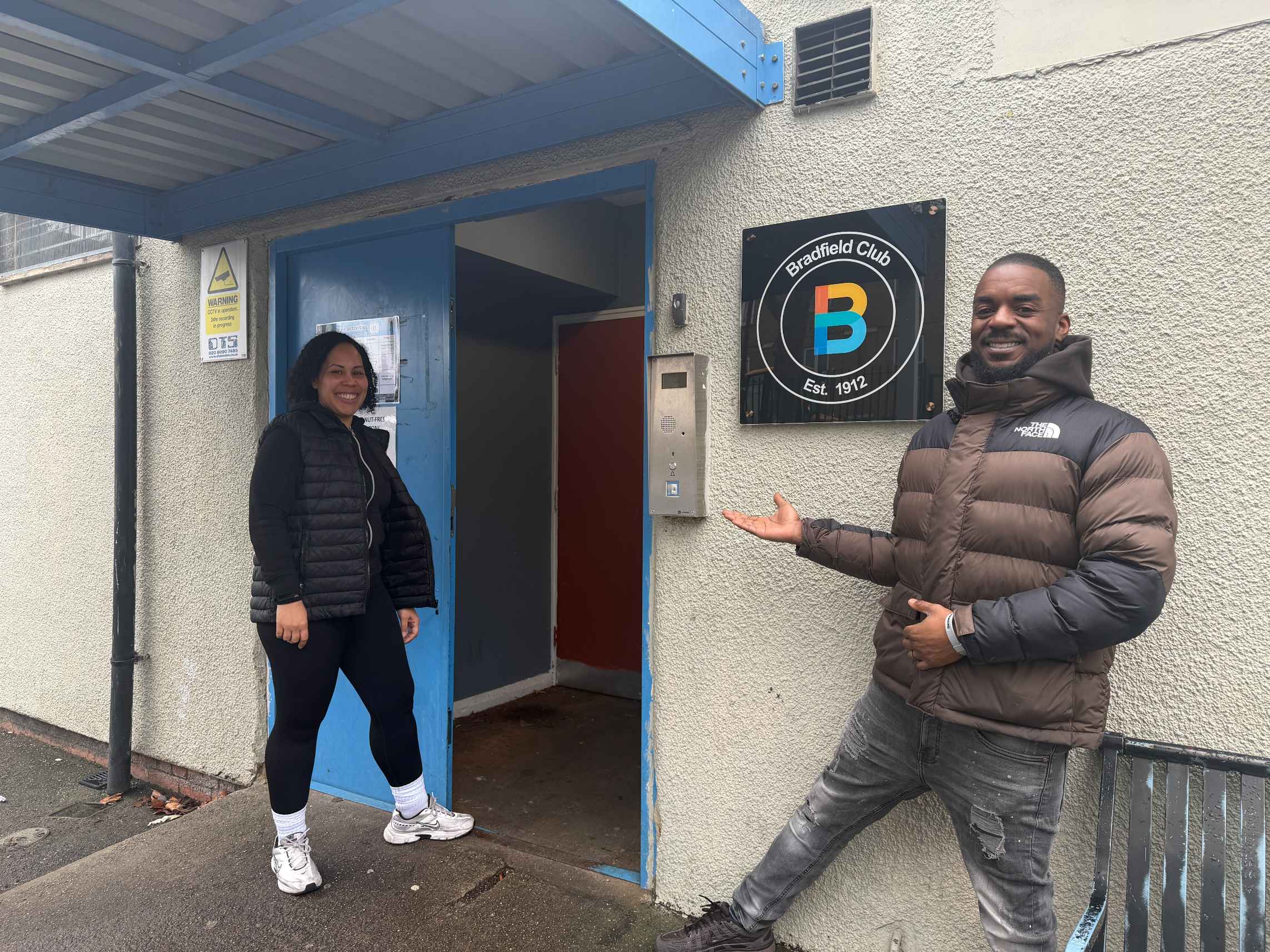 Friendly venue managers at entrance of Bradfield Club Peckham
