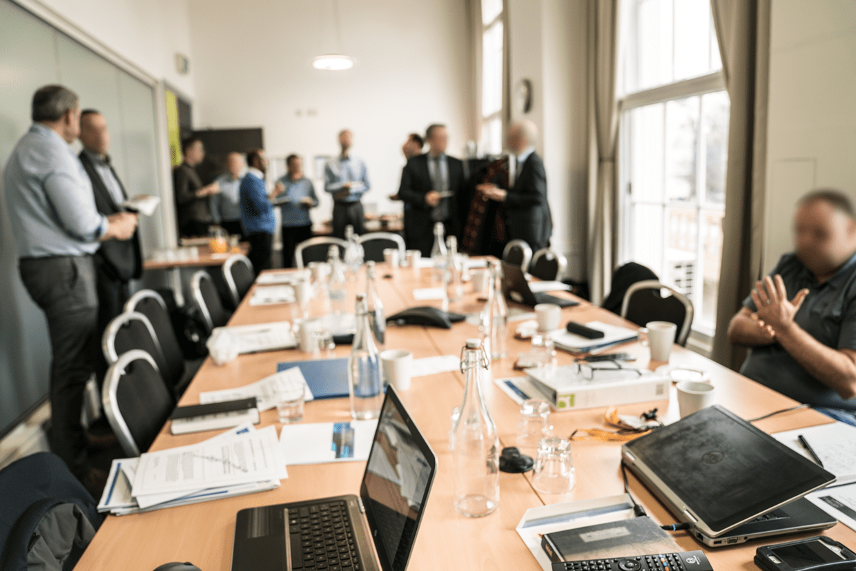 Affordable Central London meeting room for hire in Fitzrovia, featuring a spacious corporate board table setup