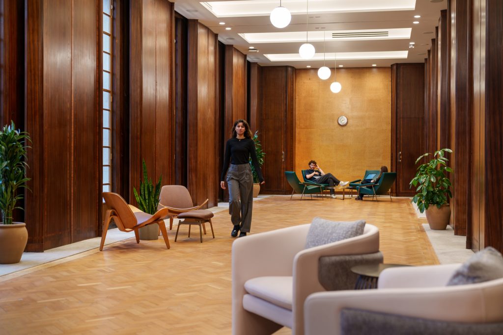 Committee Room at Hornsey Town Hall styled for a relaxed reception with contemporary lounge furniture, ideal for private gatherings