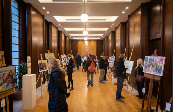 Committee Room at Hornsey Town Hall hosting an art exhibition, a versatile heritage event space for cultural events in North London