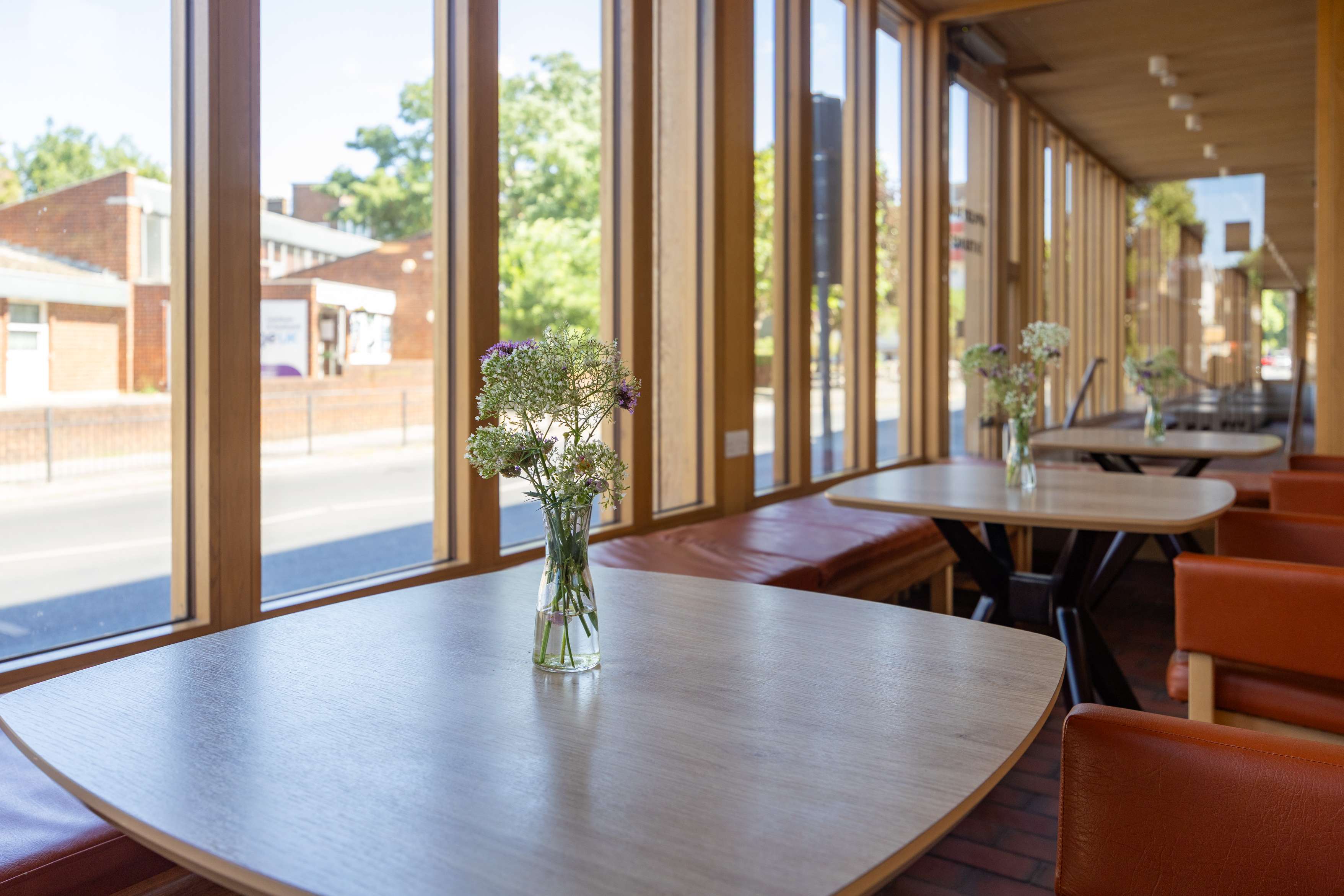 Garden Room interior with courtyard views for community hall hire Bermondsey Appleby Blue