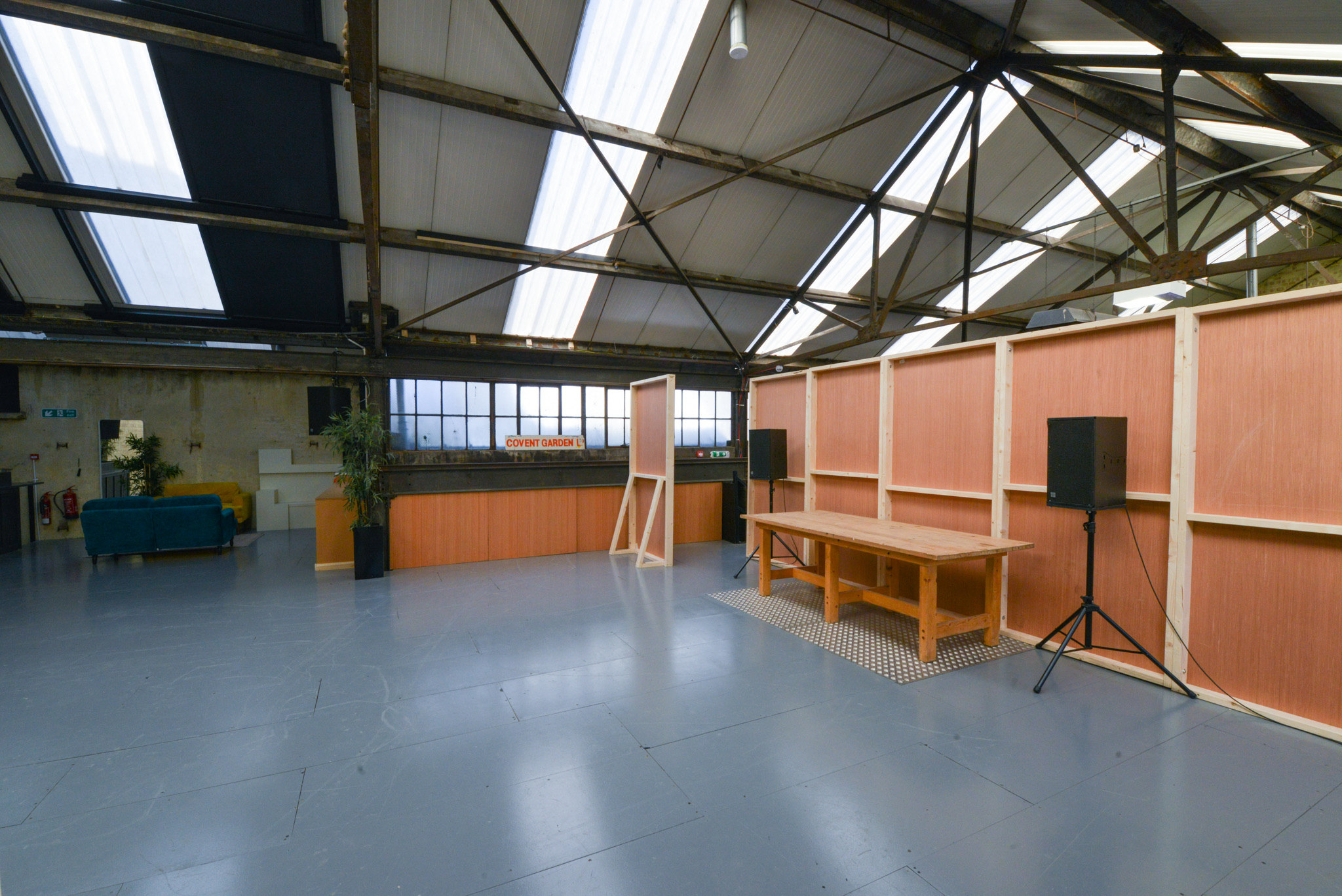Industrial-style event space at Rocketvan Studio, available for private hire through Conveenie