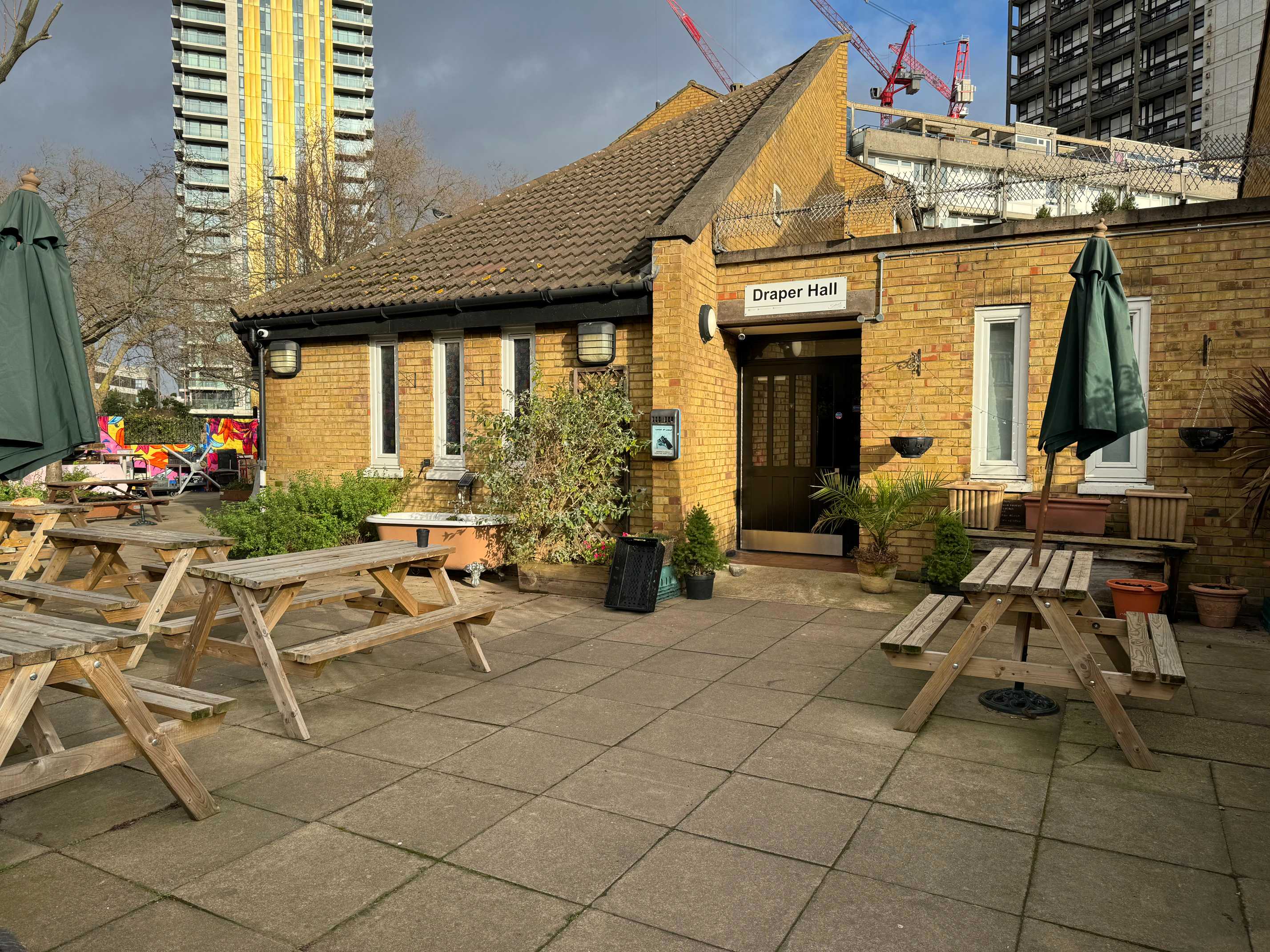 Front view of Draper Hall in Elephant and Castle, a welcoming and accessible venue for community events.
