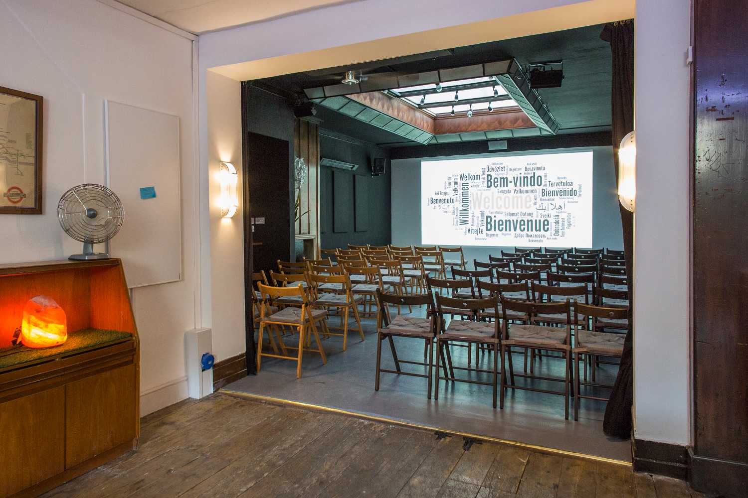 The Home at Anomalous Space in London, a unique conference space in London set up theater-style for presentations.