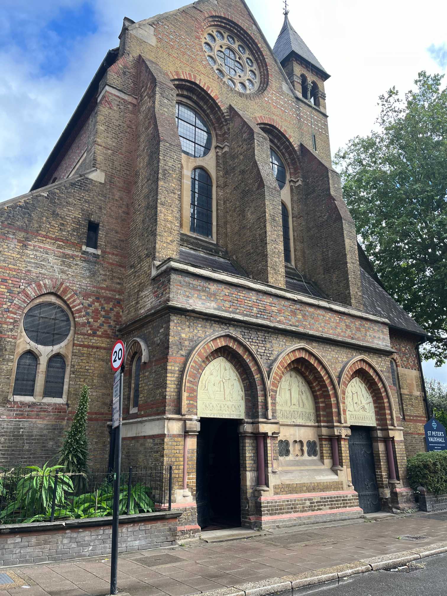 Front view of St Peters Church Vauxhall, a majestic Victorian structure built in 1864 with stunning architecture