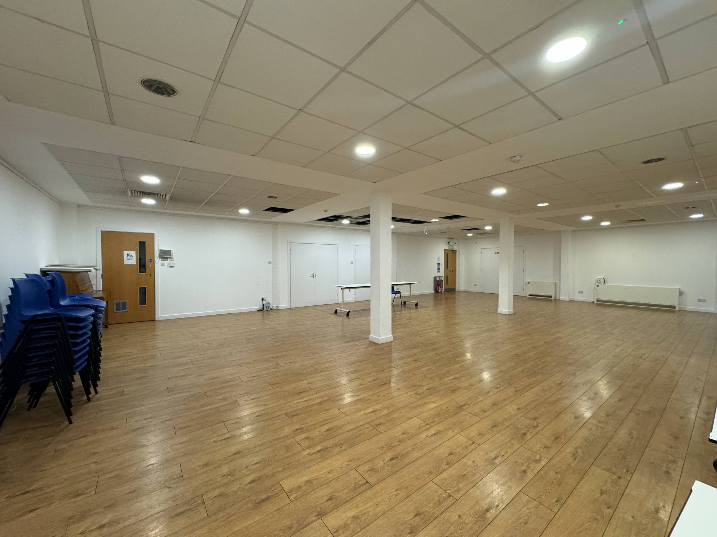 View of the Crypt’s lighting and clean, modern finish, perfect for performances, workshops or community use
